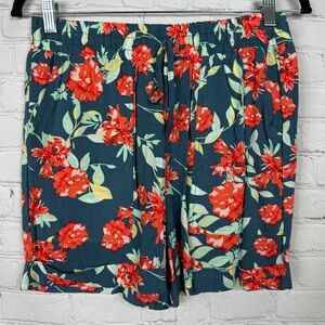 LARK + GREY FLORAL‎ PULL ON elastic waist utility rayon shorts pockets sz M GUC